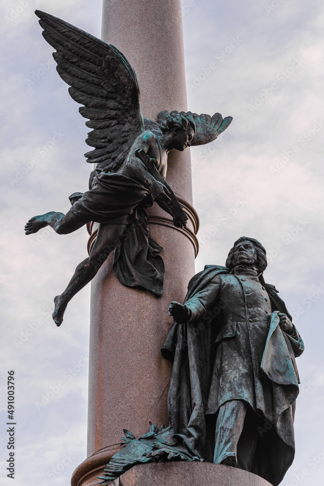 Fototapeta premium LVIV, UKRAINE - February, 2022: Monument To Adam Mickiewicz.
