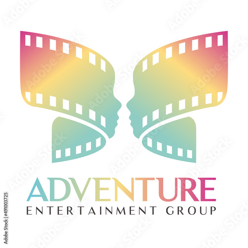 man woman filmstrip studio logo, film studio logo, rainbow logo, studio movie logo