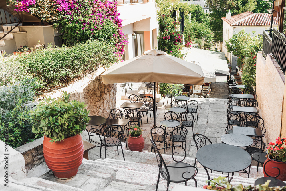 Athens, Greece, beautiful street in the old district of Plaka.