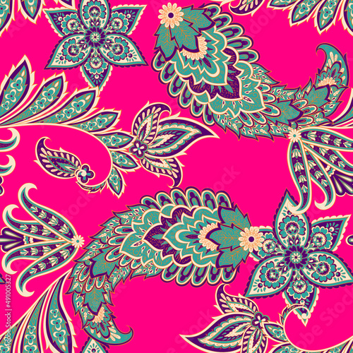 Traditional seamless paisley pattern. Vector Indian floral ornament.