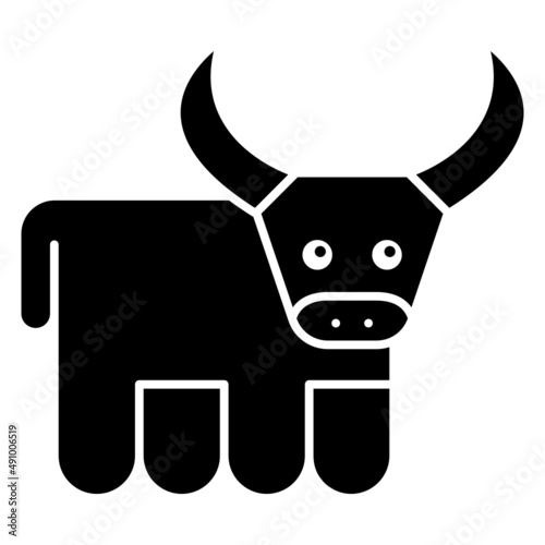 Bull Animal Icon Character. Bison mammal Zoo Cartoon 