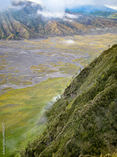 Mount Bromo volcano  Gunung Bromo  during sunrise from viewpoint on Mount Penanjakan  in East Java  Jawa Timur   Indonesia.