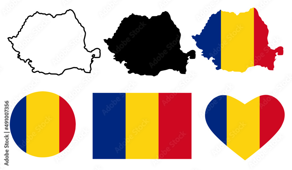 Fototapeta premium romania map flag icon set