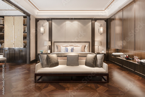 3d rendering beautiful comtemporary luxury bedroom suite in hotel with tv