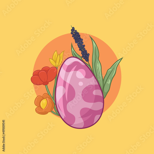 Pink post egg illustration with plant ornament