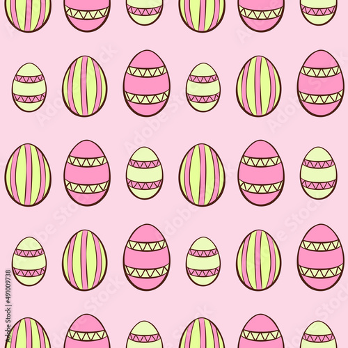 Vector Easter eggs seamless pattern, set of rose and yellow easter eggs, endless paschal pattern on pink background