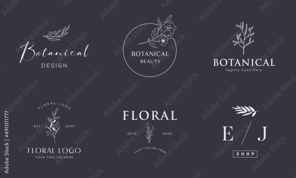Botanical Floral element Hand Drawn Logo with Wild Flower and Leaves. Logo for spa and beauty salon, boutique, organic shop, wedding, floral designer, interior, photography, cosmetic. Botanical Floral element Hand Drawn Logo with Wild Flower and Leaves. Logo for spa and beauty salon, boutique, organic shop, wedding, floral designer, interior, photography, cosmetic.