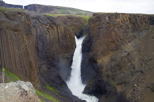 Breathtaking scenery of mountains, galciers and waterfalls in Seydisfjordur, Iceland during cruising to Polar Sea with beautiful scenic panorama nature landscape in Fjord photo