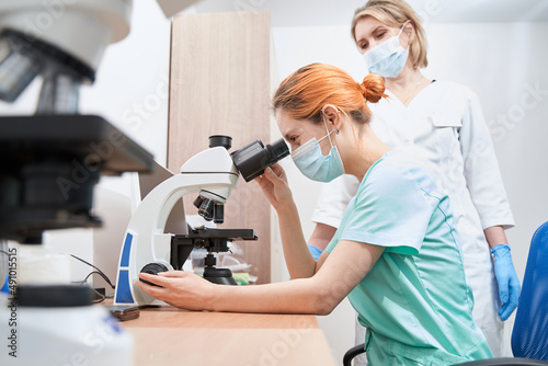 Female doing laboratory research in the hospital