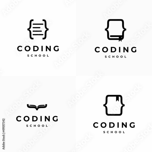 set of code learning logo design icon. code school logo on isolated background