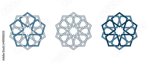 Set of Islamic traditional rosettes for greetings cards decoration and design isolated on white backgrounds. Vector illustration.