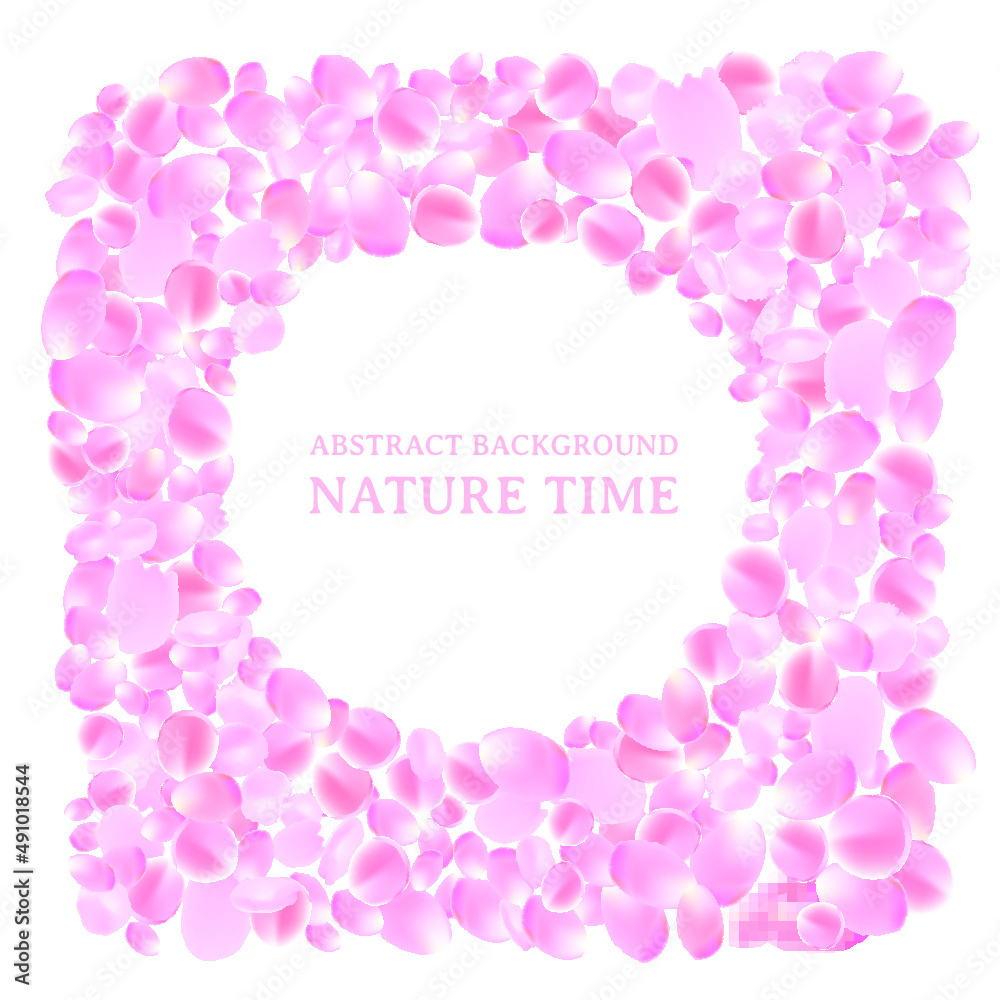 Sakura petals romantic frame vector background. Pink flower sakura petals illustration isolated on white.