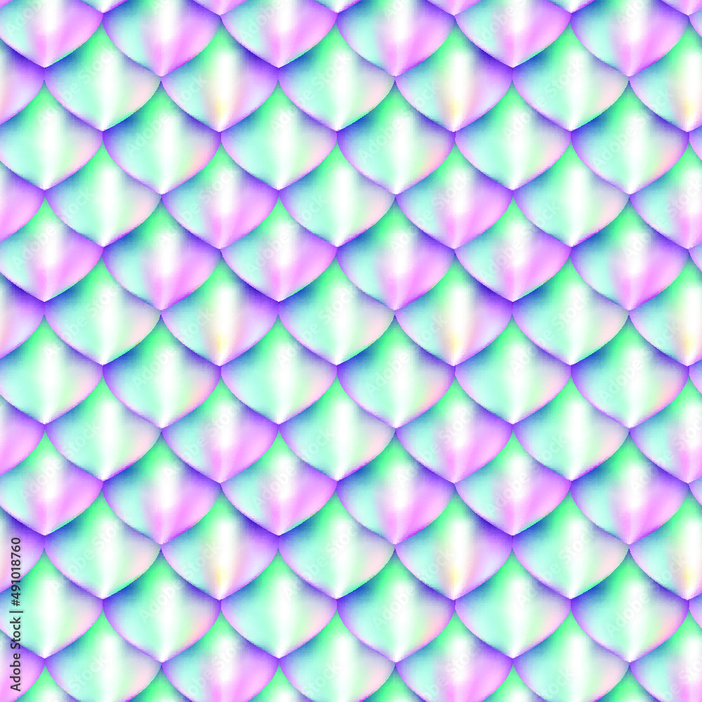 Fototapeta premium Bright fantasy scale vector background. Mermaid skin texture seamless pattern. Rainbow Dragon scales design.