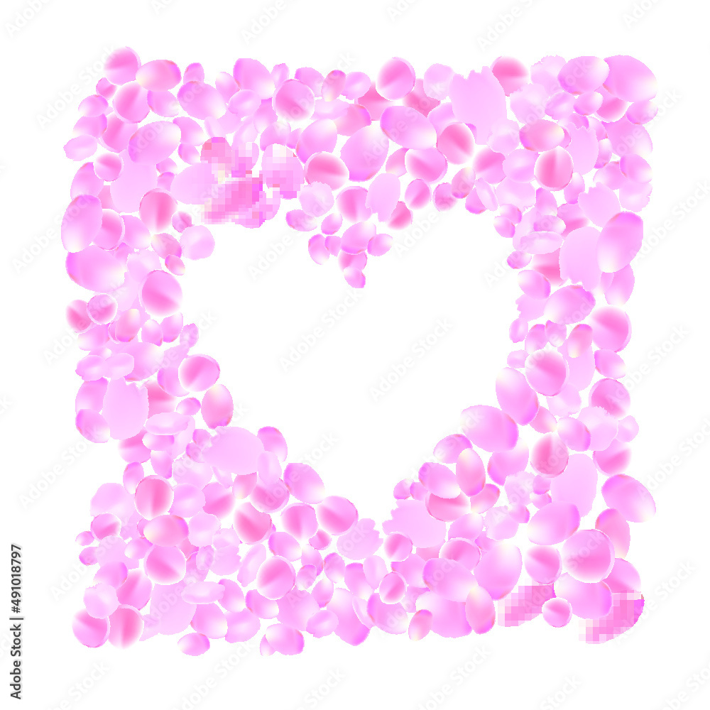 Sakura petals flying vector background. Pink flower petals wave illustration isolated on white.