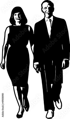 Sillhoutee of Man and women waliking holding with each other hands, walking man and women illustration
