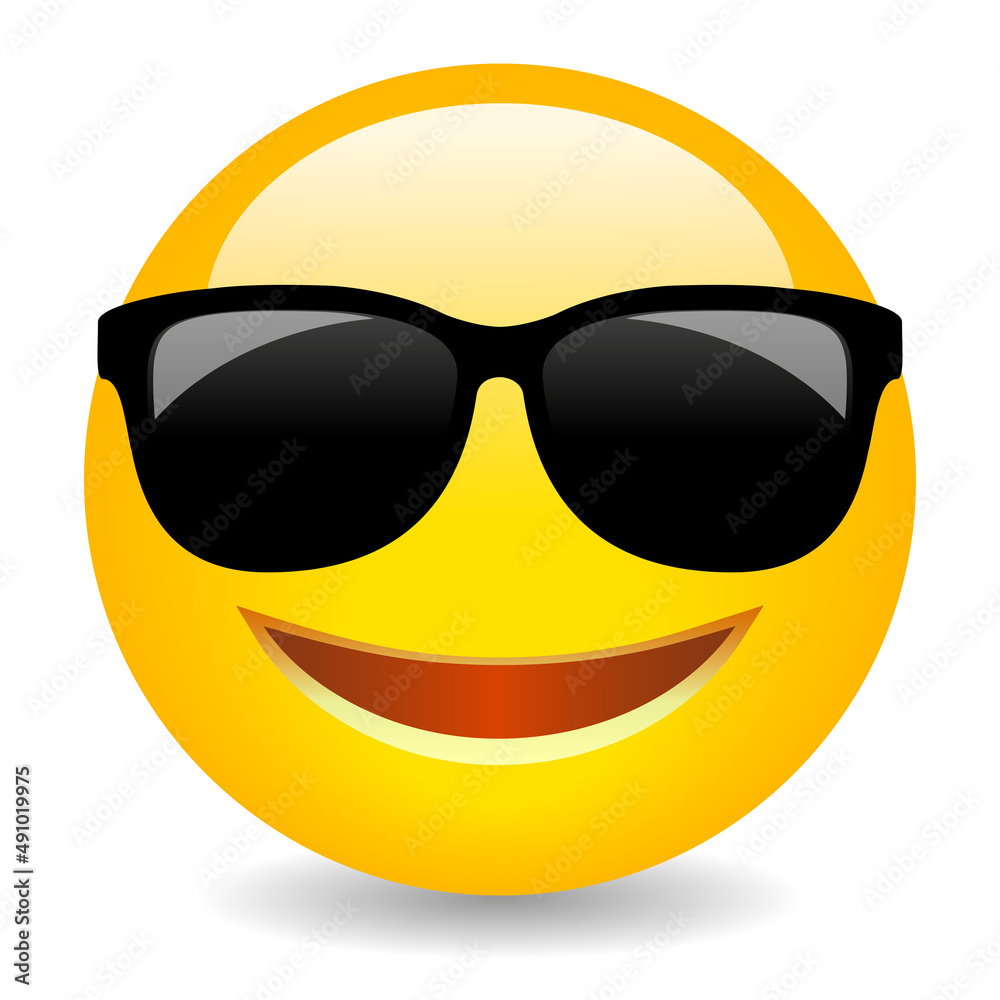 Cool smiling emoji with sunglasses, vector cartoon Stock Vector | Adobe ...
