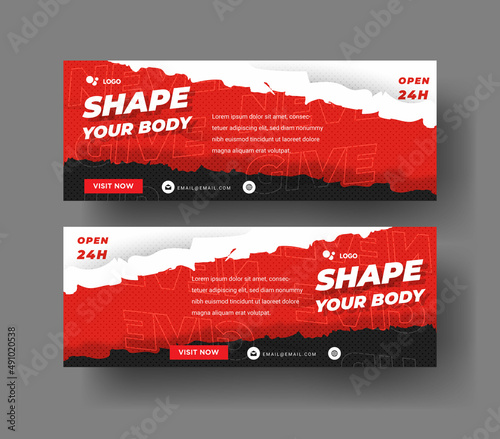gym fitness web banner template with grunge design