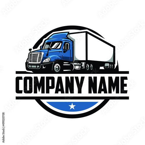 Trucking company ready made emblem logo. 18 wheeler semi truck logo vector. Best for trucking and freight related logo