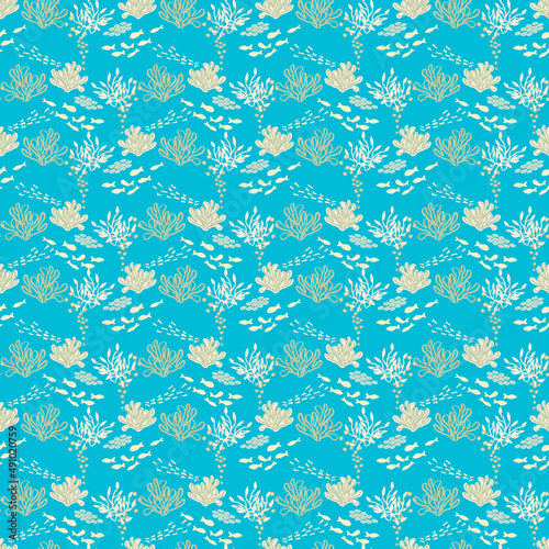 fish and kelp seamless vector oceanic pattern