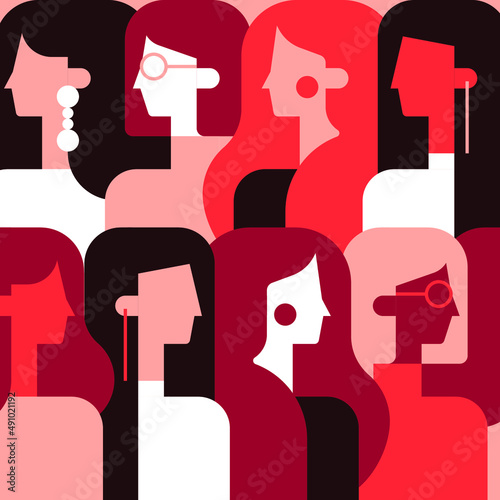 Female friendship, feminist union or sisterhood. Colorful illustration