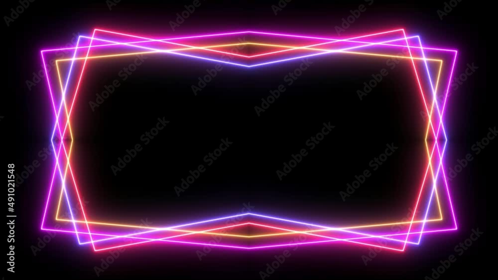 Abstract light neon frame on black background. Seamless looped ...