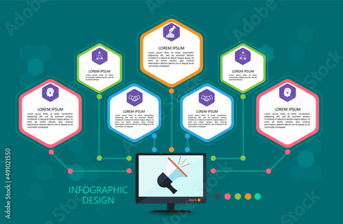 7 elements Info-graphic Pop out of computer screen