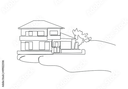 real estate agent holding a model house on hand sale flyer poster