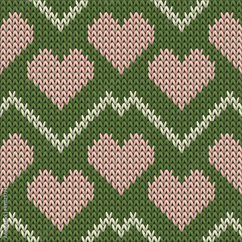 Fair isle heart knit norwegian vector seamless pattern. Knitting imitation valentine