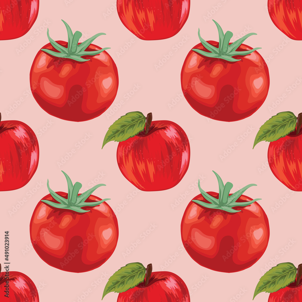 red tomato and fruits seamless pattern design red tomato and fruits seamless pattern design