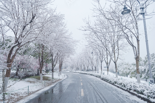 Winter snow scene in Moshan Scenic Area, East Lake, Wuhan, Hubei