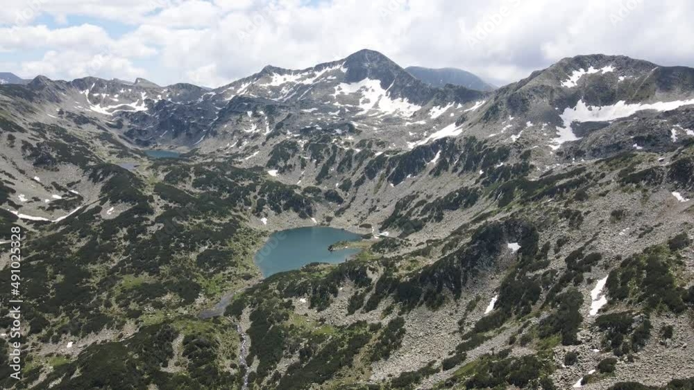 Amazing Aerial view of Fish Banderitsa lake, Pirin Mountain, Bulgaria Amazing Aerial view of Fish Banderitsa lake, Pirin Mountain, Bulgaria