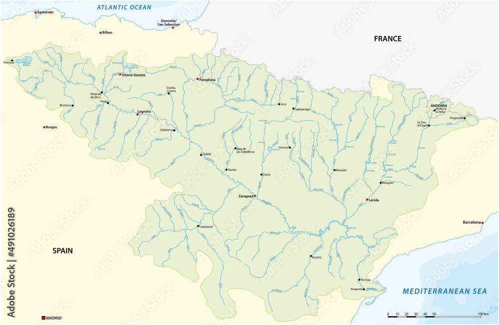 Vector map of Ebro river basin, Spain