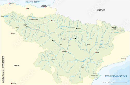 Vector map of Ebro river basin, Spain photo