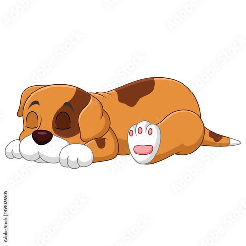 Cute a dog cartoon sleeping on white background