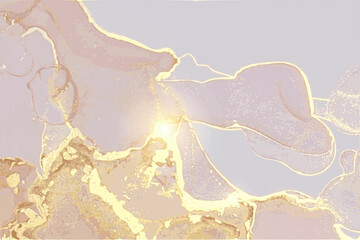 Rose, white, and gold stone background with texture of marble. Alcohol ink. Modern flow paint in natural colors with glitter. Design template for poster. There is blank place for text, textures design
