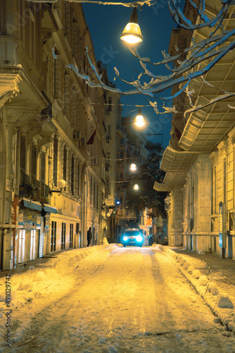 streets of Istanbul on winter. winter landscape in İstanbul. Winter landscape covered with snow. New Year`s landscape. Dramatic wintry scene.