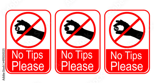 Simple Vector 3 Prohibited Sign No Tips Please, Rupiah, Dollar, Blank
