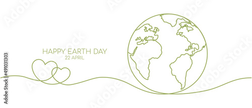 Vászonkép Happy earth day banner by green continuous single line drawing heart embrace and