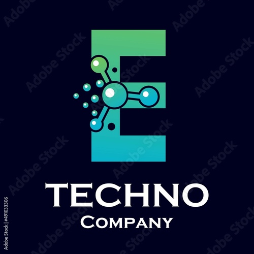Letter e with molecule design logo template illustration