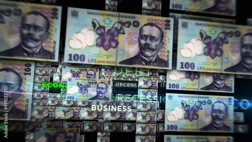 Romania Lei growing pile of money concept 3d illustration