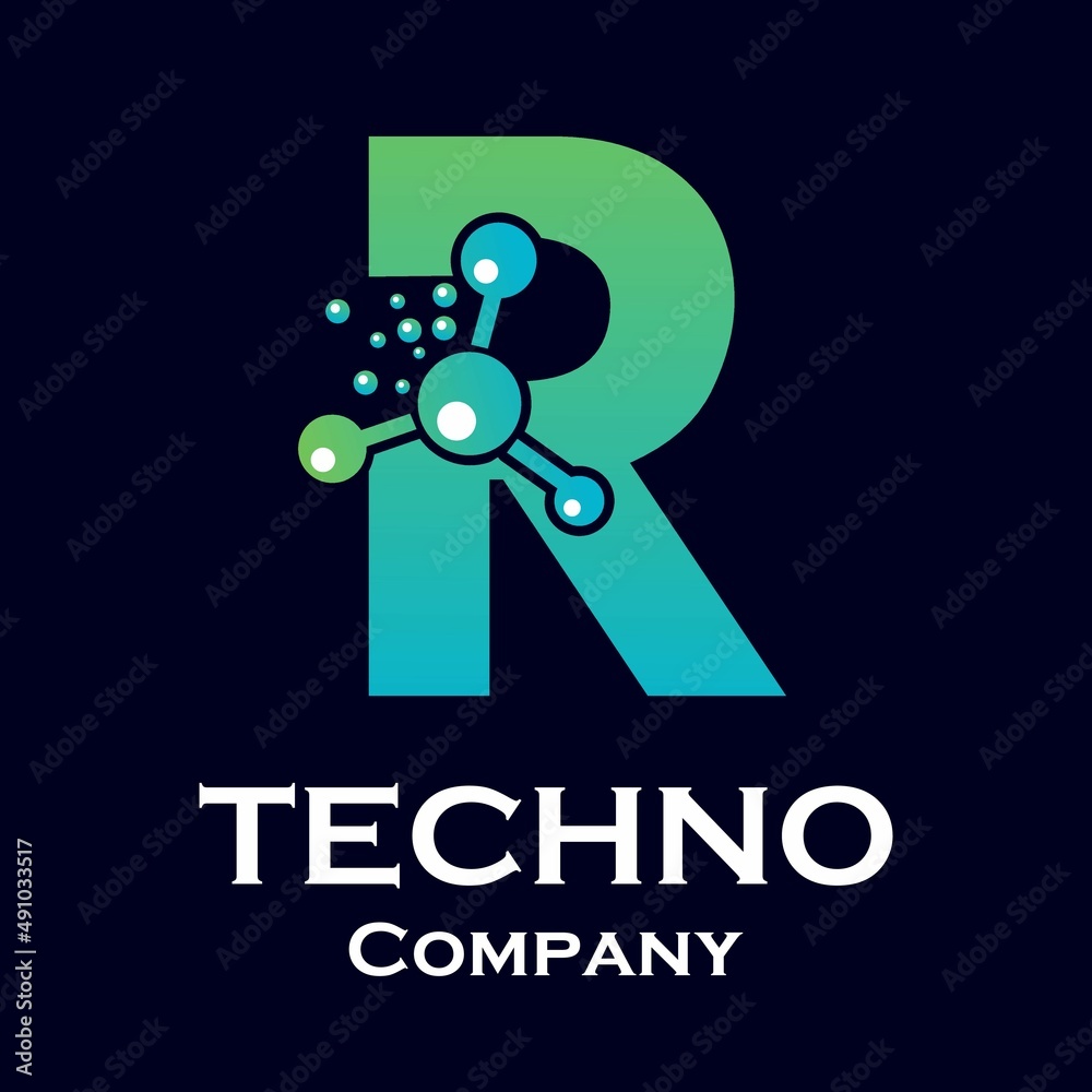 Letter r with molecule design logo template illustration Letter r with molecule design logo template illustration