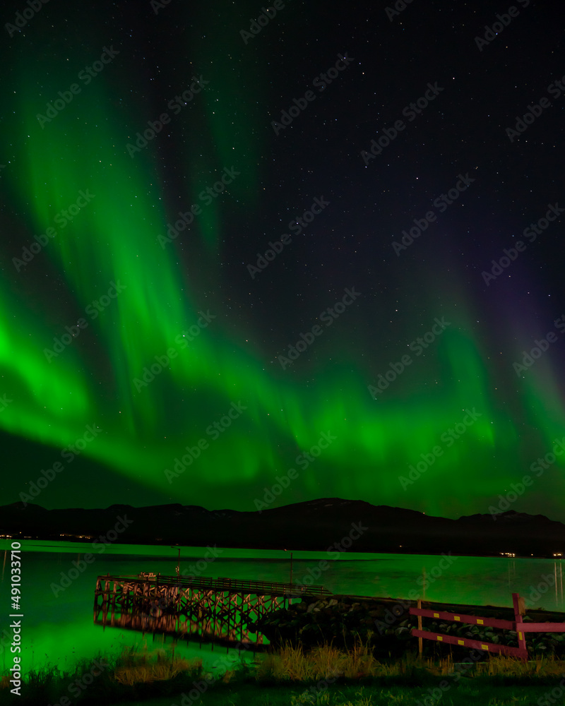 Northern lights over a Norwegian Fjord