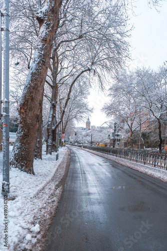 streets of Istanbul on winter. winter landscape in İstanbul. Winter landscape covered with snow. New Year`s landscape. Dramatic wintry scene. 