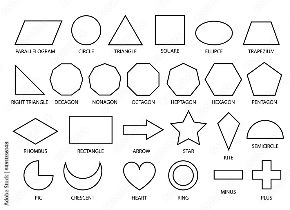Basic shapes geometric form collection for primary school or preschool