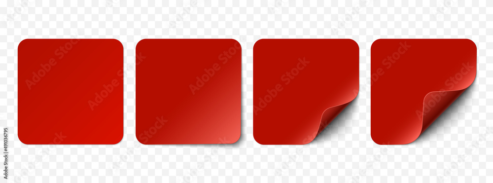 Vector red realistic paper stickers, sell tags isolated on transparent background