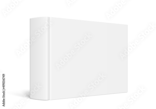 Vector mockup of standing horizontal hardcover book with white blank cover isolated.