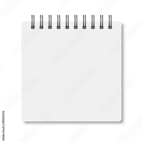 White realistic a6 notebook opened with soft shadows.