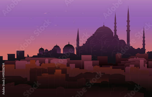 Silhouette of Istanbul with Suleymaniye Mosque.