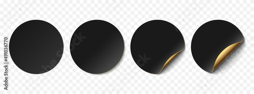 Vector black realistic paper stickers, sell tags isolated on white background.