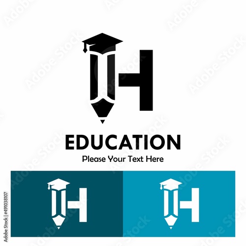 Letter h with pencil and hat graduation logo template illustration. suiatble for education. you can change the color. recommended colors according to the below